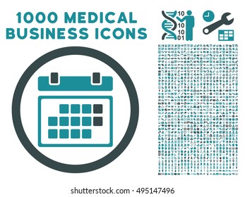 Month Calendar icon with 1000 medical business soft blue vector pictographs. Design style is flat bicolor symbols, white background.