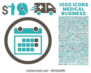 Month Calendar icon with 1000 medical commercial grey and cyan vector design elements. Collection style is flat bicolor symbols, white background.
