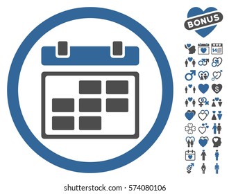 Month Calendar icon with bonus lovely pictograph collection. Vector illustration style is flat rounded iconic cobalt and gray symbols on white background.