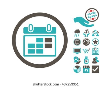 Month Calendar icon with bonus pictures. Vector illustration style is flat iconic bicolor symbols, grey and cyan colors, white background.