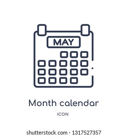 month calendar icon from time and date outline collection. Thin line month calendar icon isolated on white background.