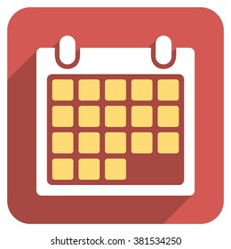 Month Calendar long shadow vector icon. Style is a flat symbol on a red rounded square button.