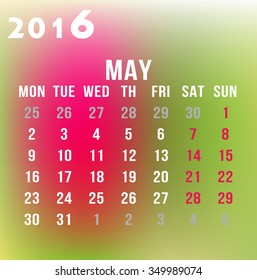 Month calendar on blurred background vector May