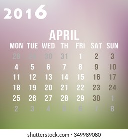 Month calendar on blurred background vector April