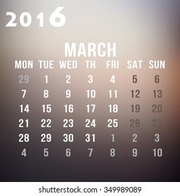 Month calendar on blurred background vector March
