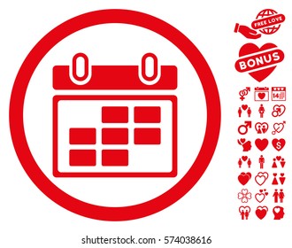 Month Calendar pictograph with bonus amour icon set. Vector illustration style is flat rounded iconic red symbols on white background.