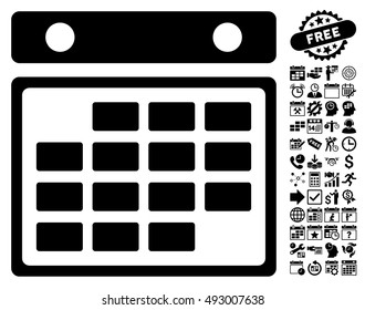 Month Calendar pictograph with bonus calendar and time management symbols. Vector illustration style is flat iconic symbols, black color, white background.