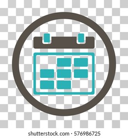 Month Calendar rounded icon. Vector bicolor illustration style is a flat iconic symbol inside a circle, grey and cyan colors, transparent background. Designed for web and software interfaces.
