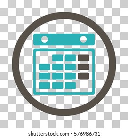 Month Calendar rounded icon. Vector bicolor illustration style is a flat iconic symbol inside a circle, grey and cyan colors, transparent background. Designed for web and software interfaces.