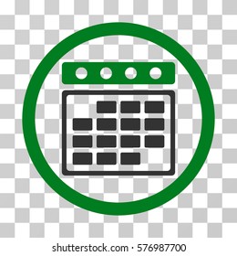 Month Calendar rounded icon. Vector bicolor illustration style is a flat iconic symbol inside a circle, green and gray colors, transparent background. Designed for web and software interfaces.