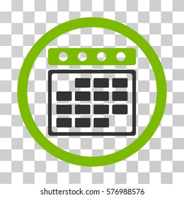 Month Calendar rounded icon. Vector bicolor illustration style is a flat iconic symbol inside a circle, eco green and gray colors, transparent background. Designed for web and software interfaces.