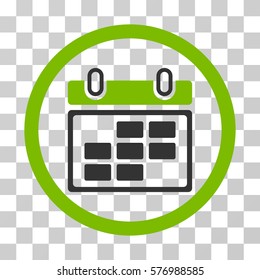 Month Calendar rounded icon. Vector bicolor illustration style is a flat iconic symbol inside a circle, eco green and gray colors, transparent background. Designed for web and software interfaces.