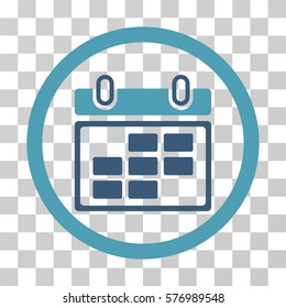 Month Calendar rounded icon. Vector bicolor illustration style is a flat iconic symbol inside a circle, cyan and blue colors, transparent background. Designed for web and software interfaces.
