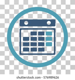 Month Calendar rounded icon. Vector bicolor illustration style is a flat iconic symbol inside a circle, cyan and blue colors, transparent background. Designed for web and software interfaces.
