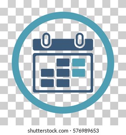 Month Calendar rounded icon. Vector bicolor illustration style is a flat iconic symbol inside a circle, cyan and blue colors, transparent background. Designed for web and software interfaces.