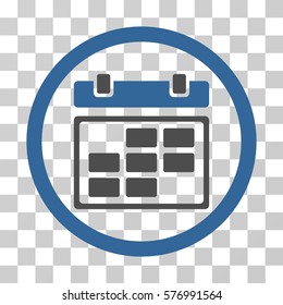 Month Calendar rounded icon. Vector bicolor illustration style is a flat iconic symbol inside a circle, cobalt and gray colors, transparent background. Designed for web and software interfaces.