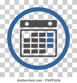 Month Calendar rounded icon. Vector bicolor illustration style is a flat iconic symbol inside a circle, cobalt and gray colors, transparent background. Designed for web and software interfaces.