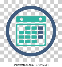 Month Calendar rounded icon. Vector bicolor illustration style is a flat iconic symbol inside a circle, cobalt and cyan colors, transparent background. Designed for web and software interfaces.