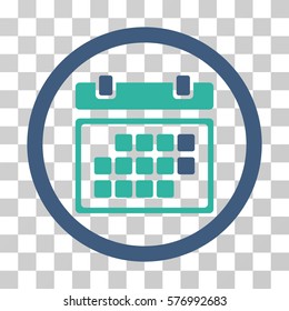 Month Calendar rounded icon. Vector bicolor illustration style is a flat iconic symbol inside a circle, cobalt and cyan colors, transparent background. Designed for web and software interfaces.