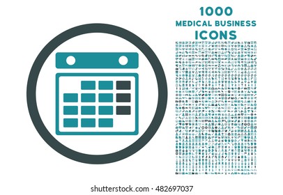 Month Calendar rounded vector bicolor icon with 1000 medical business icons. Set style is flat pictograms, soft blue colors, white background.