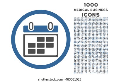 Month Calendar rounded vector bicolor icon with 1000 medical business icons. Set style is flat pictograms, cobalt and gray colors, white background.