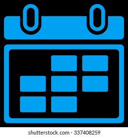 Month Calendar vector icon. Style is flat symbol, blue color, rounded angles, black background.