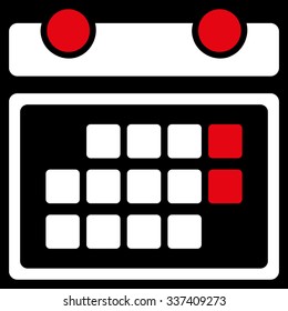 Month Calendar vector icon. Style is bicolor flat symbol, red and white colors, rounded angles, black background.