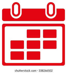 Month Calendar vector icon. Style is flat symbol, red color, rounded angles, white background.