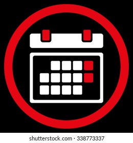 Month Calendar vector icon. Style is bicolor flat rounded symbol, red and white colors, rounded angles, black background.