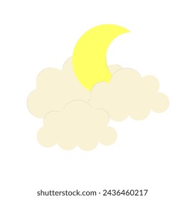 Month in the clouds decorative element. Vector illustration