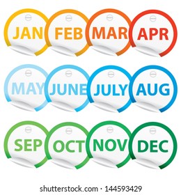 Month colorful stickers. Vector illustration
