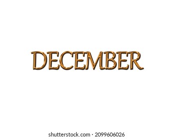 Month December for calendar in gold text on white background. Isolated vector design