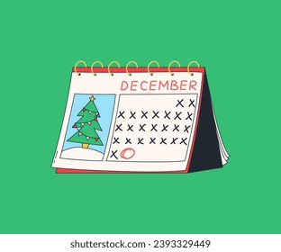 Month of December on the calendar. Advent calendar. Vector illustration. Doodle style. Modern style Christmas and Happy New Year print for cards, stickers and posters