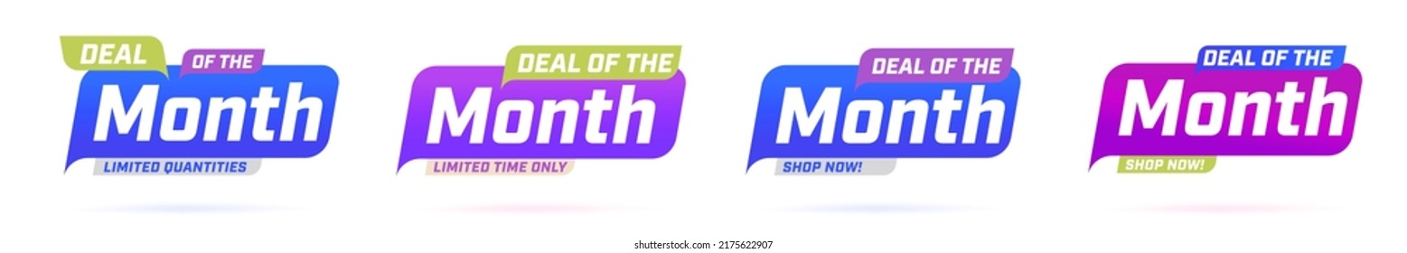 Month discount sale sticker set. Retail sale promotion badge label vector illustration isolated on white background