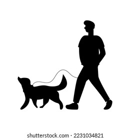 Month of dog walking. Silhouette of a man walking with a dog 