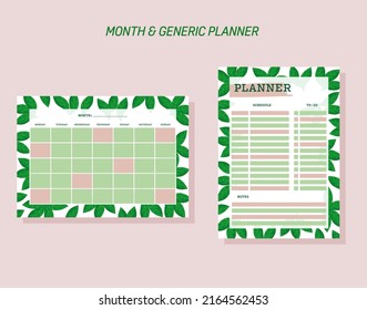 Month and generic planners. Schedule for the month, week, day. A4 format.