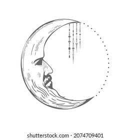 Month icon black linear hand drawn art,boho moon
