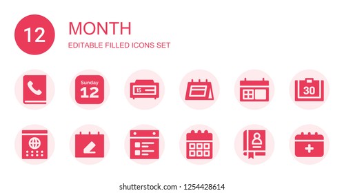month icon set. Collection of 12 filled month icons included Agenda, Calendar, Schedule