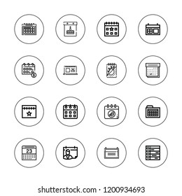 Month icon set. collection of 16 outline month icons with calendar icons.