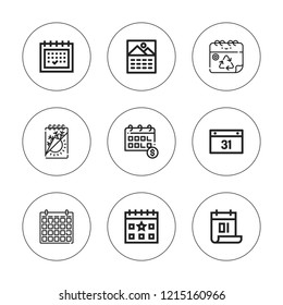 Month icon set. collection of 9 outline month icons with  icons. editable icons.