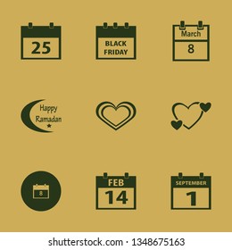 month icon set with first september calendar, march calendar and hearts vector illustration