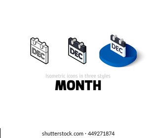 Month icon, vector symbol in flat, outline and isometric style