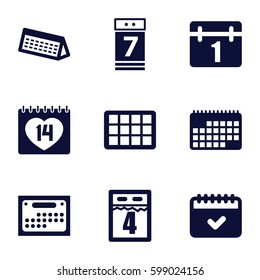 month icons set. Set of 9 month filled icons such as calendar, 14 date, calendar 7 date