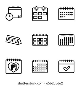 Month icons set. set of 9 month outline icons such as calendar, 14 date