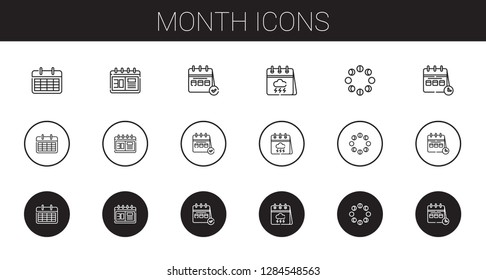month icons set. Collection of month with calendar, moon phases. Editable and scalable month icons.