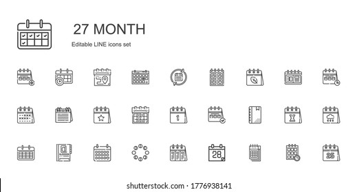 month icons set. Collection of month with calendar, moon phases, agenda, schedule. Editable and scalable month icons.