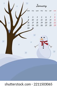 Month of January. Calendar for 2023.