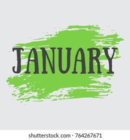 Month January, Green Vector Image. The word January is in Native Decoration. For Your Design, Calendar, Events, Congratulations.