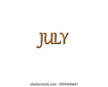 Month July for calendar in gold text on white background. Isolated vector design