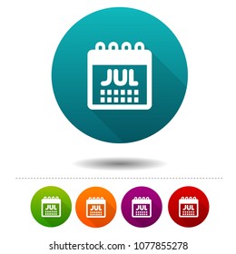 Month July icon. Calendar symbol sign. Web Button.